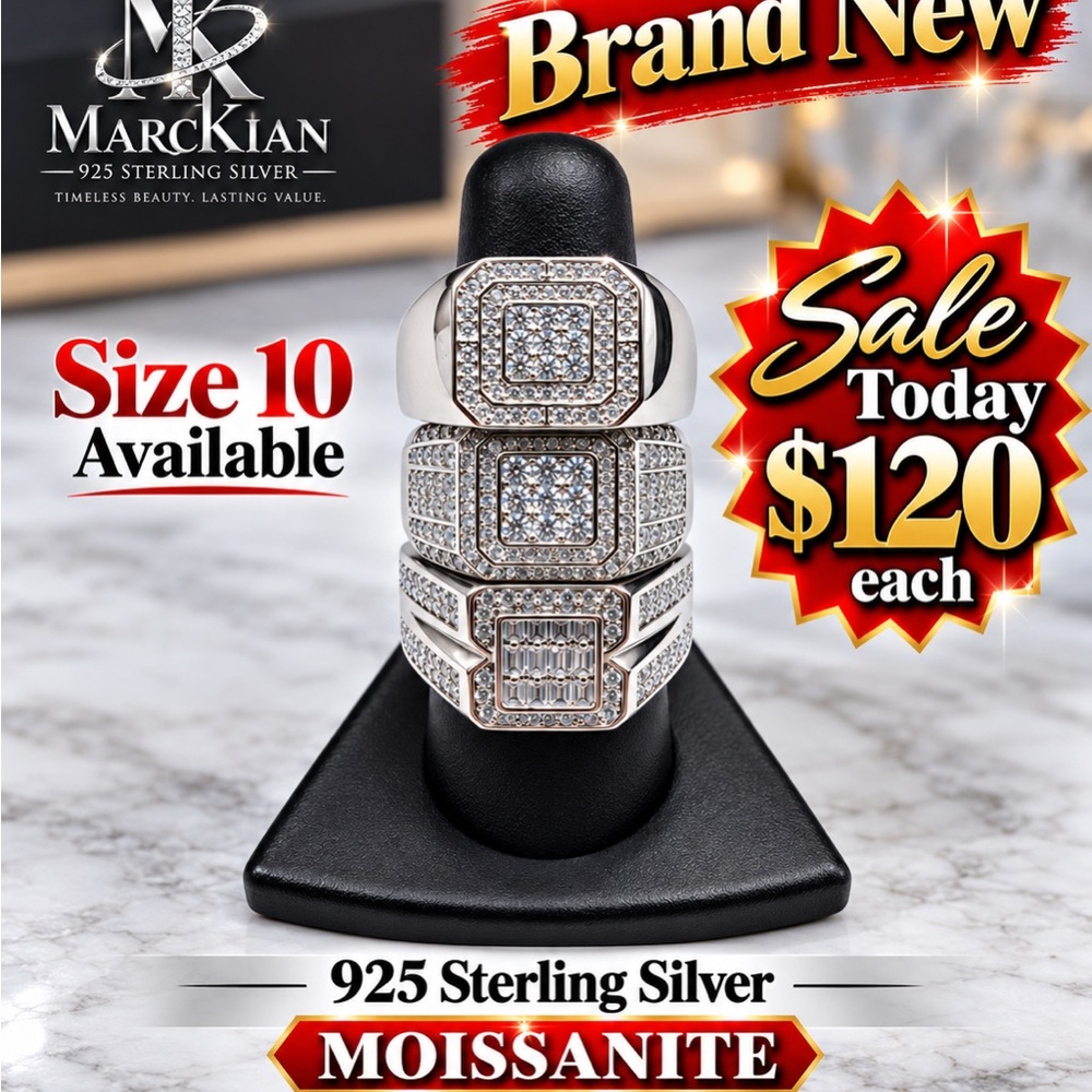 Men's Sterling Silver Moissanite Ring - Silver (Size 10)